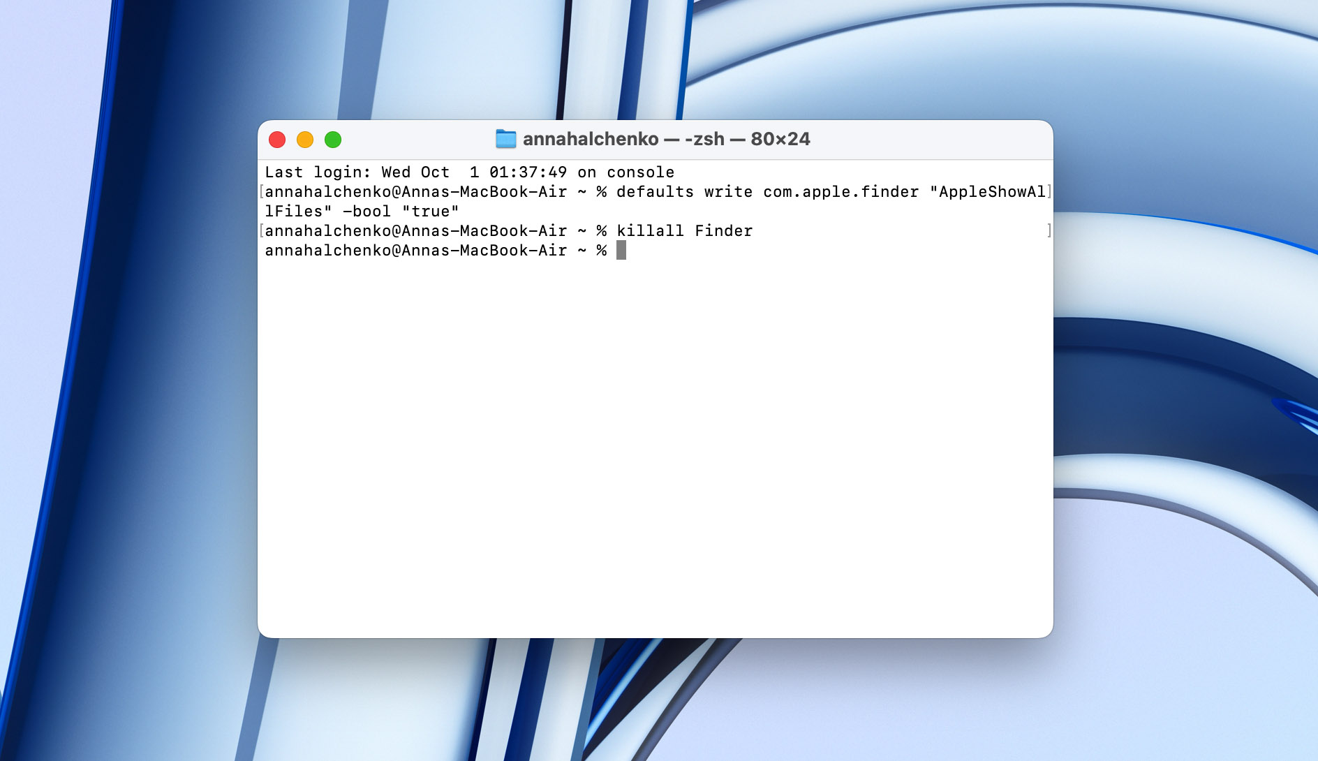 unhide files with command
