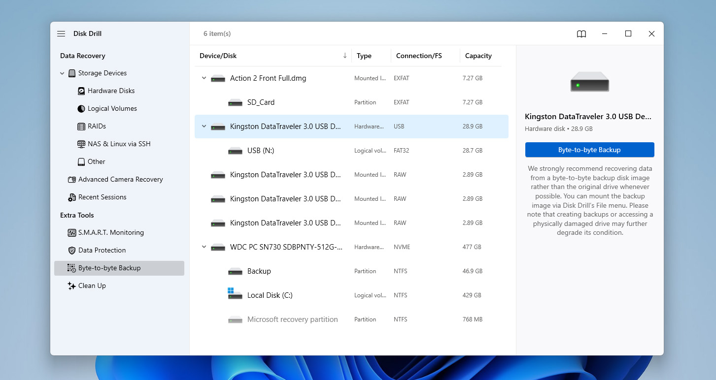 select drive for backup