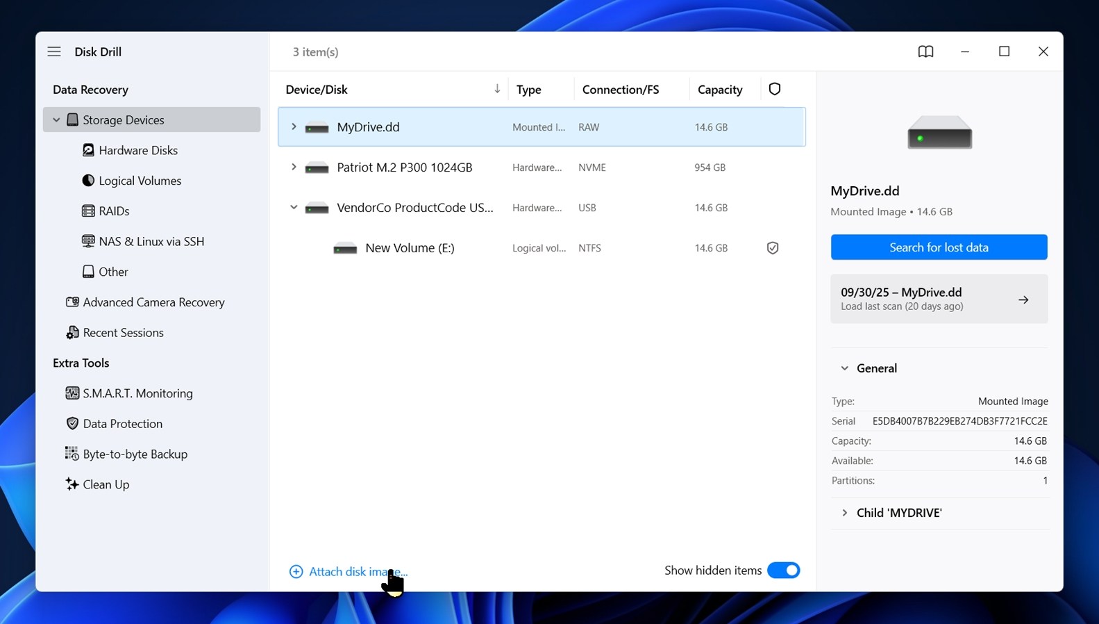 Attach disk image