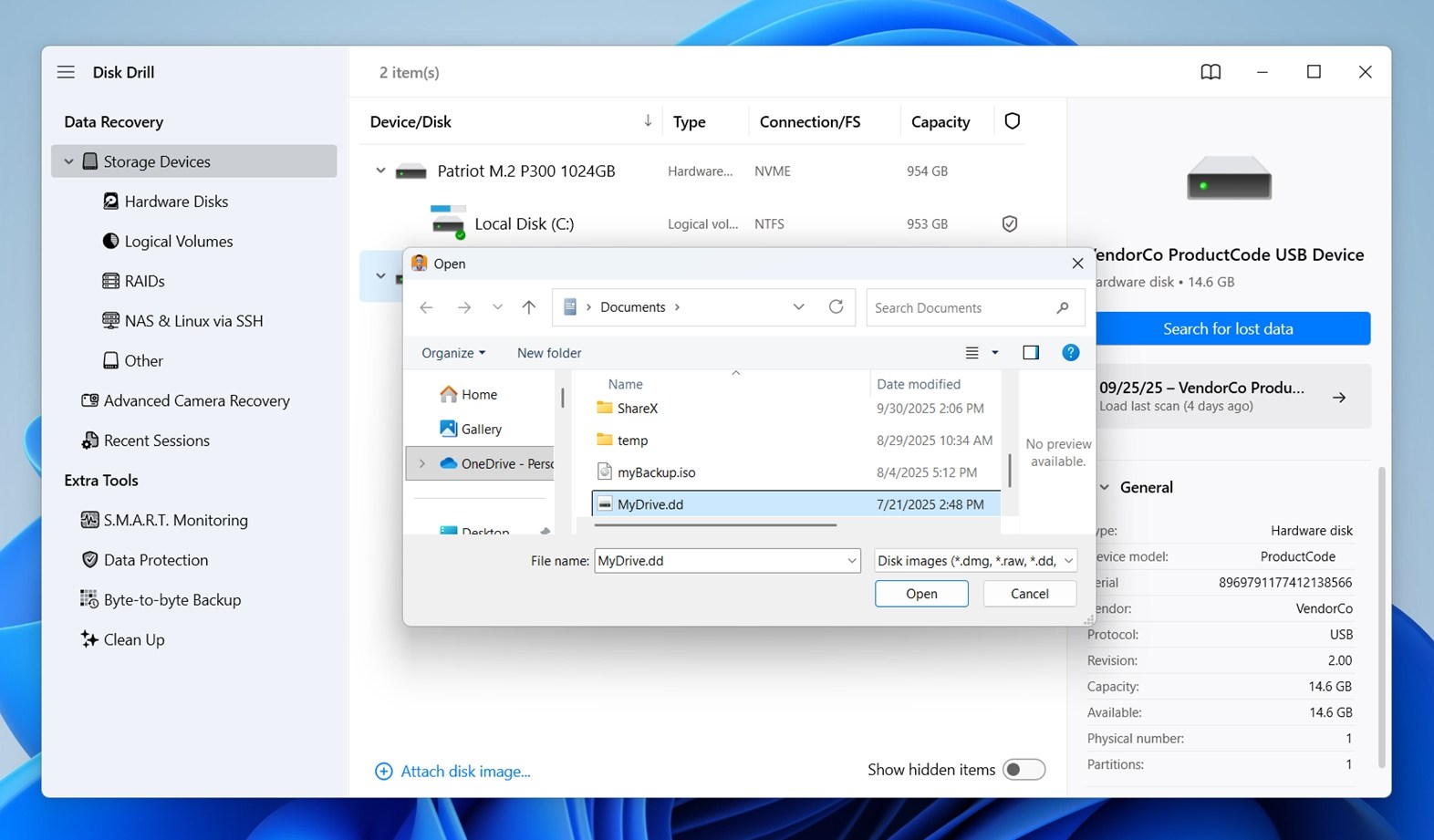 Attach disk image