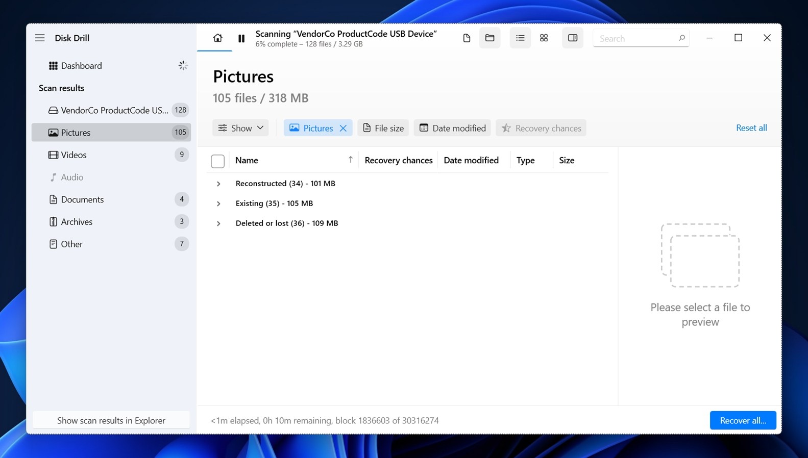 Inside the review screen