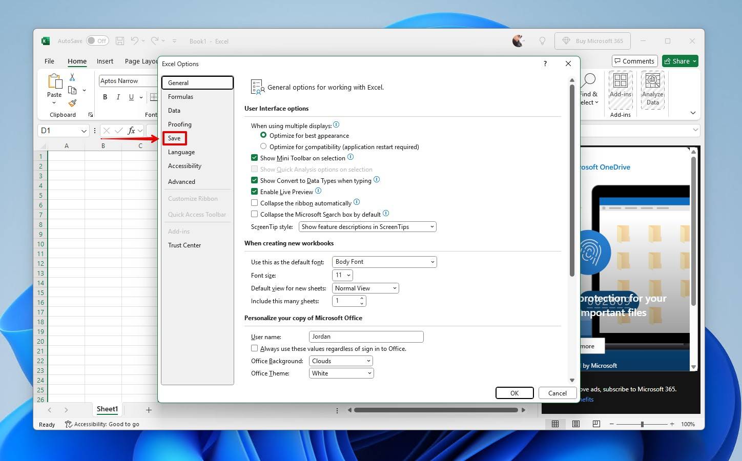 Checking how Excel saves files.