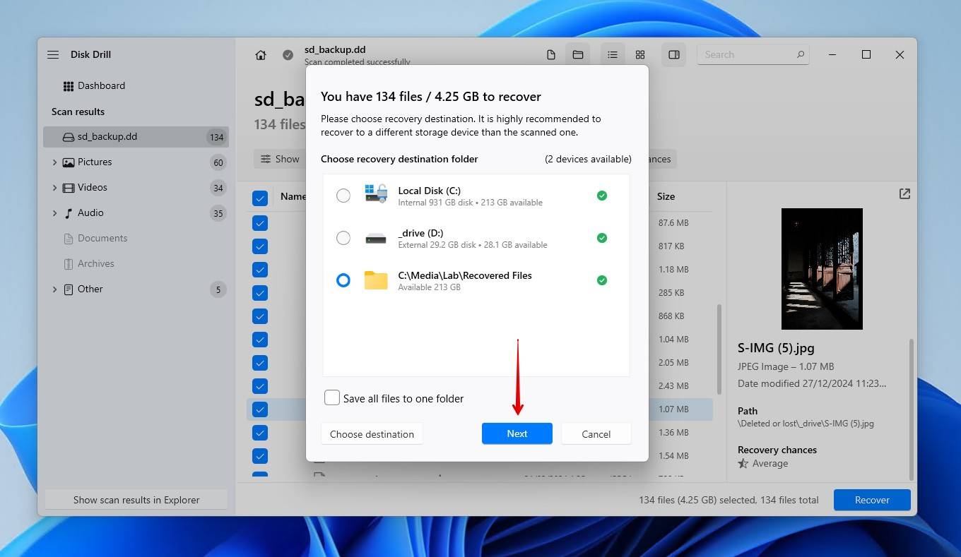 Finishing SD card data recovery.