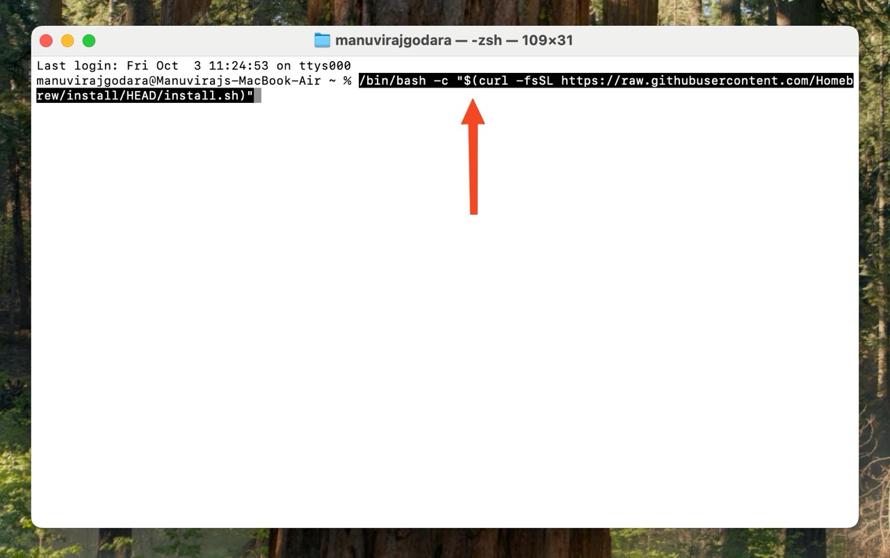 Installing Homebrew using Terminal.