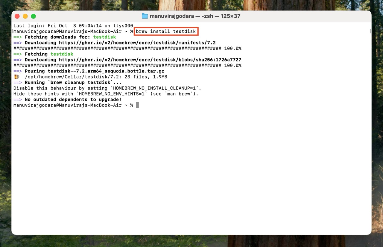 Homebrew command to install PhotoRec.