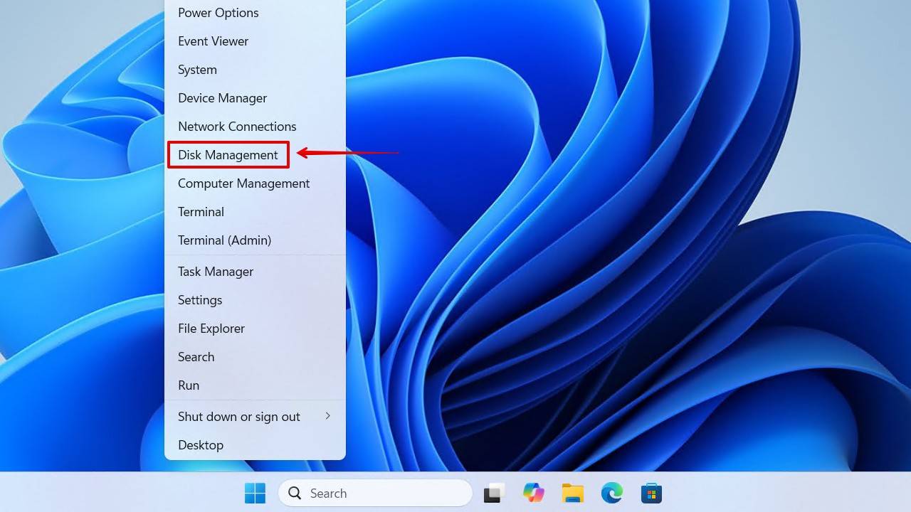 Opening Disk Management.