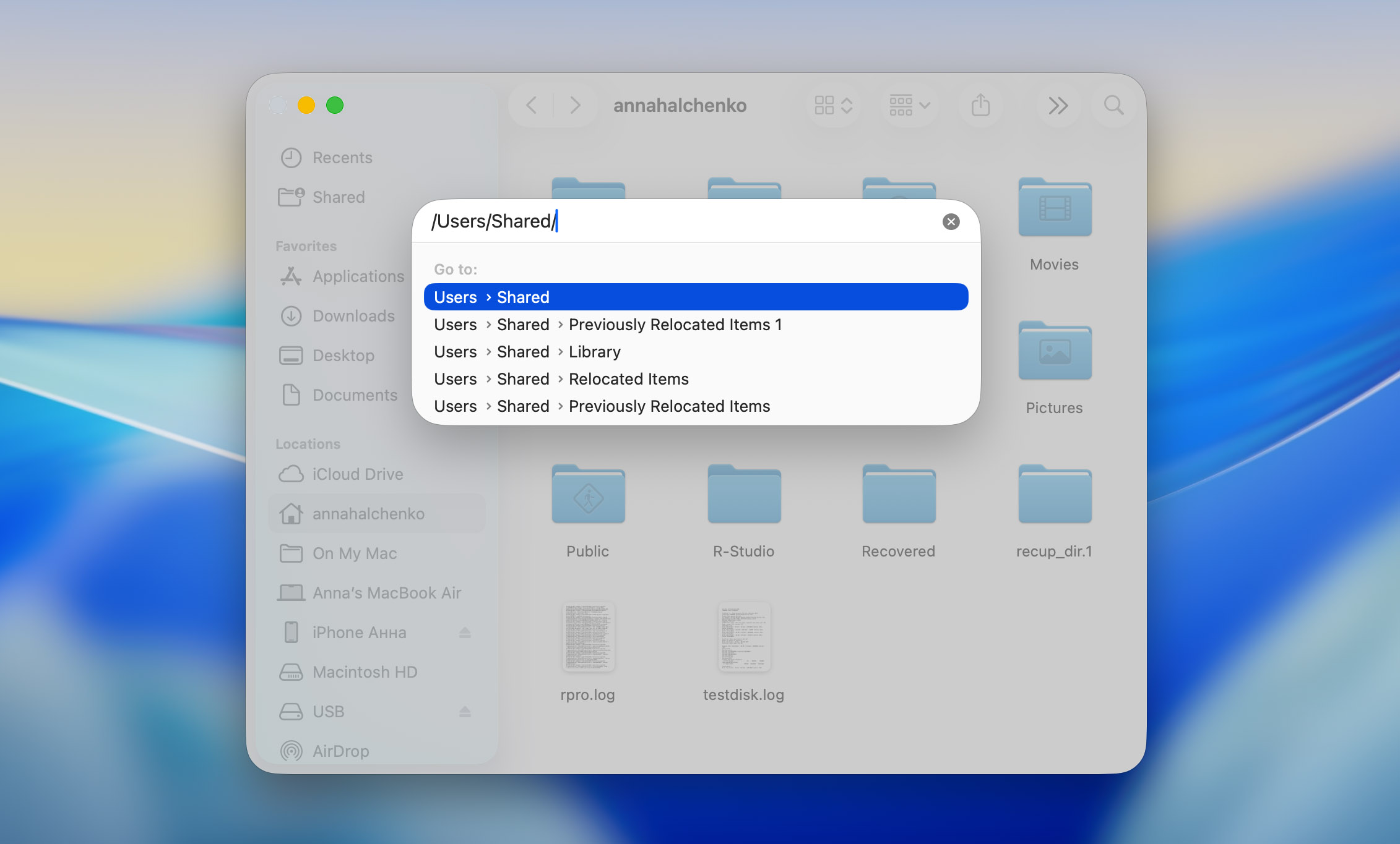 go to shared folder