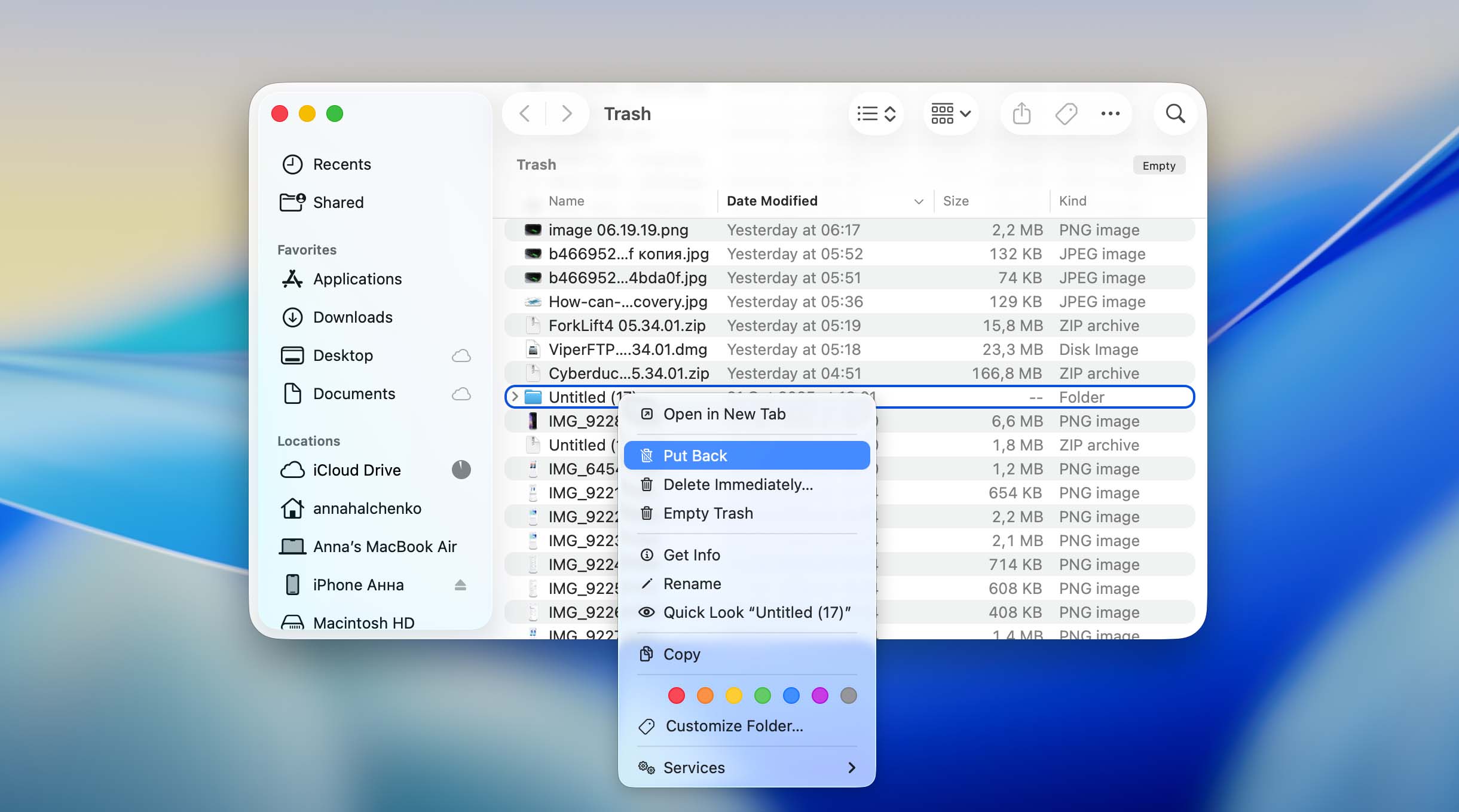 put back files