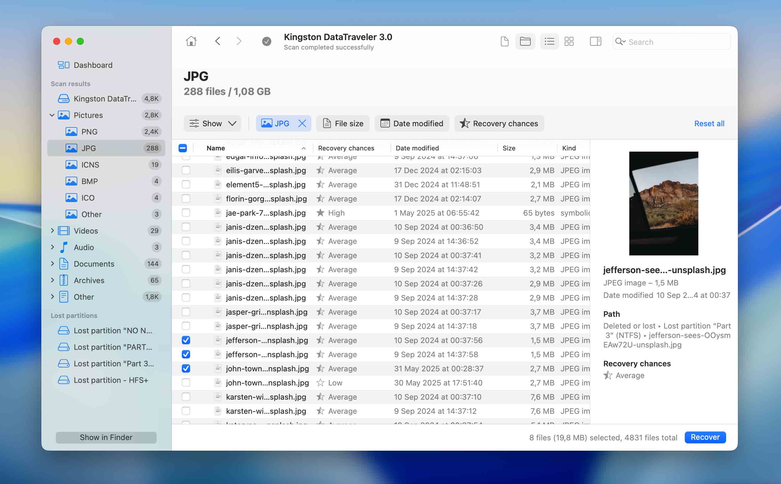 select files and click recovery