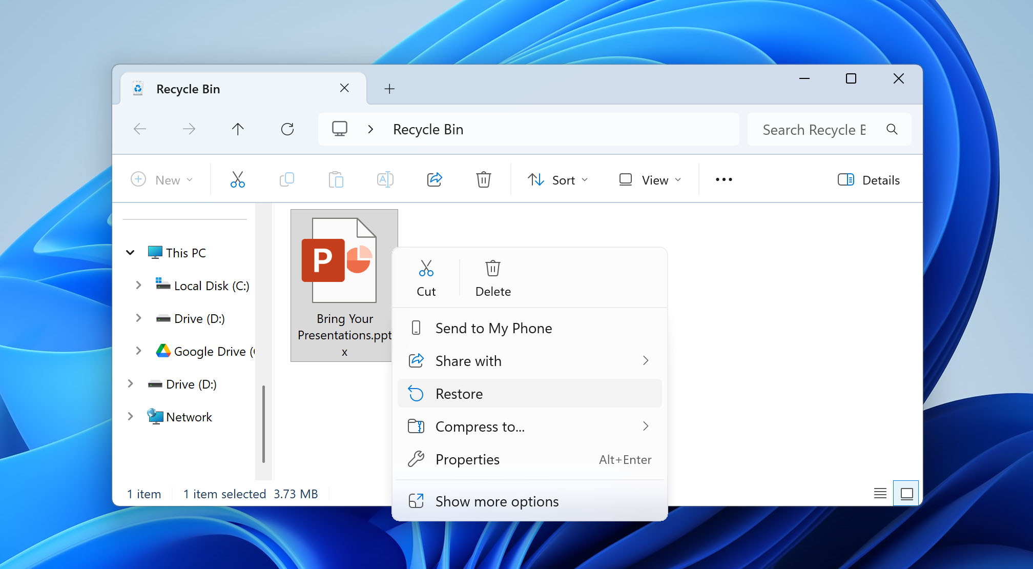 restore ppt file from recycle bin