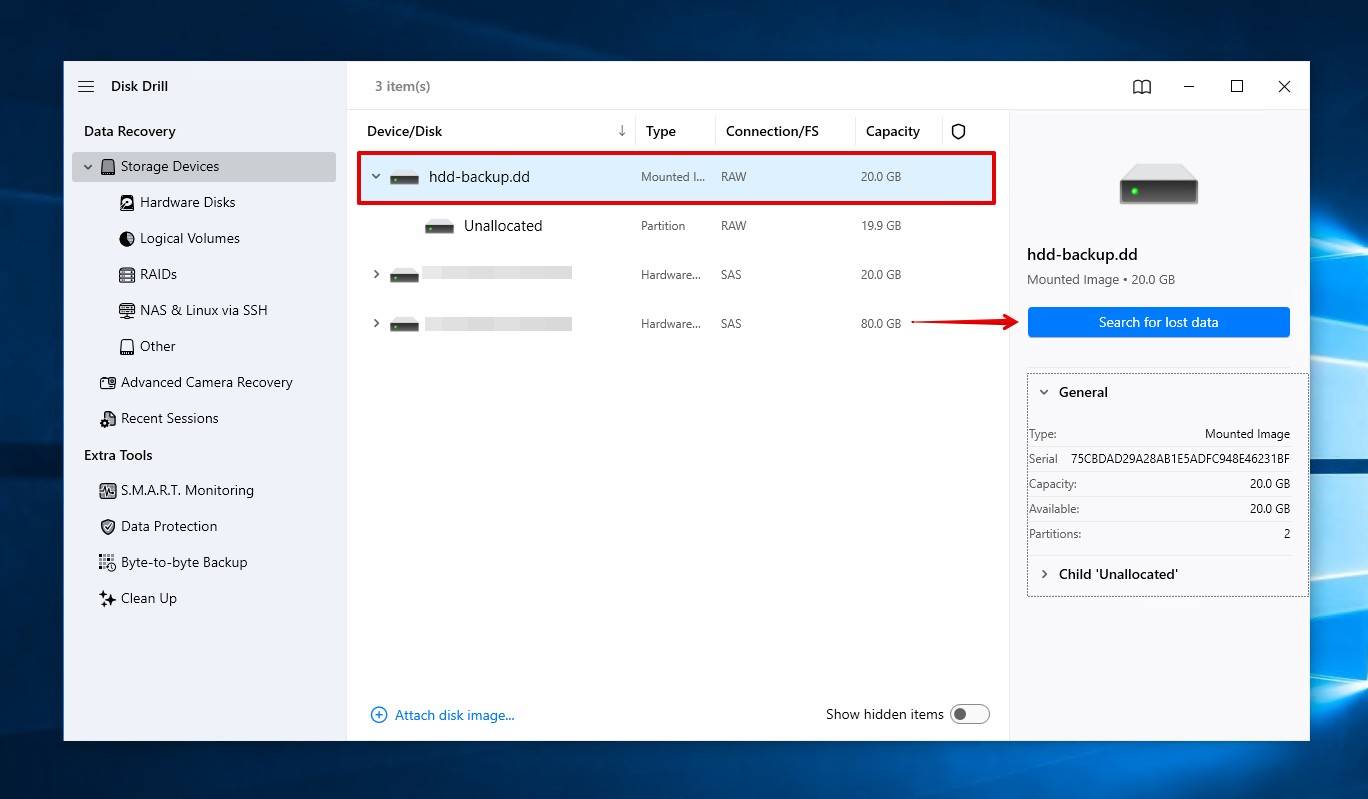 Scanning the drive with the lost partition.