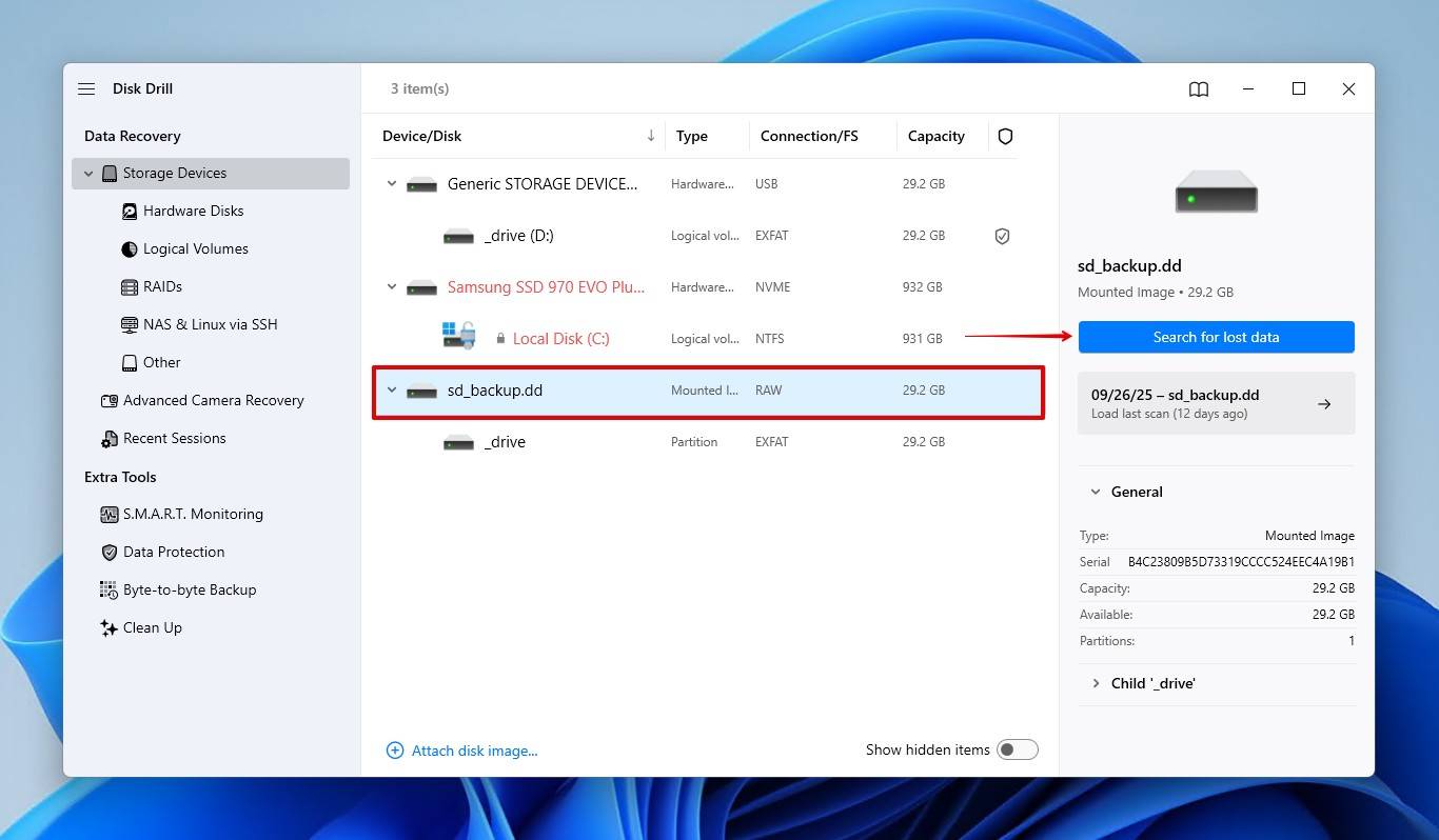 Scanning the SD card image.