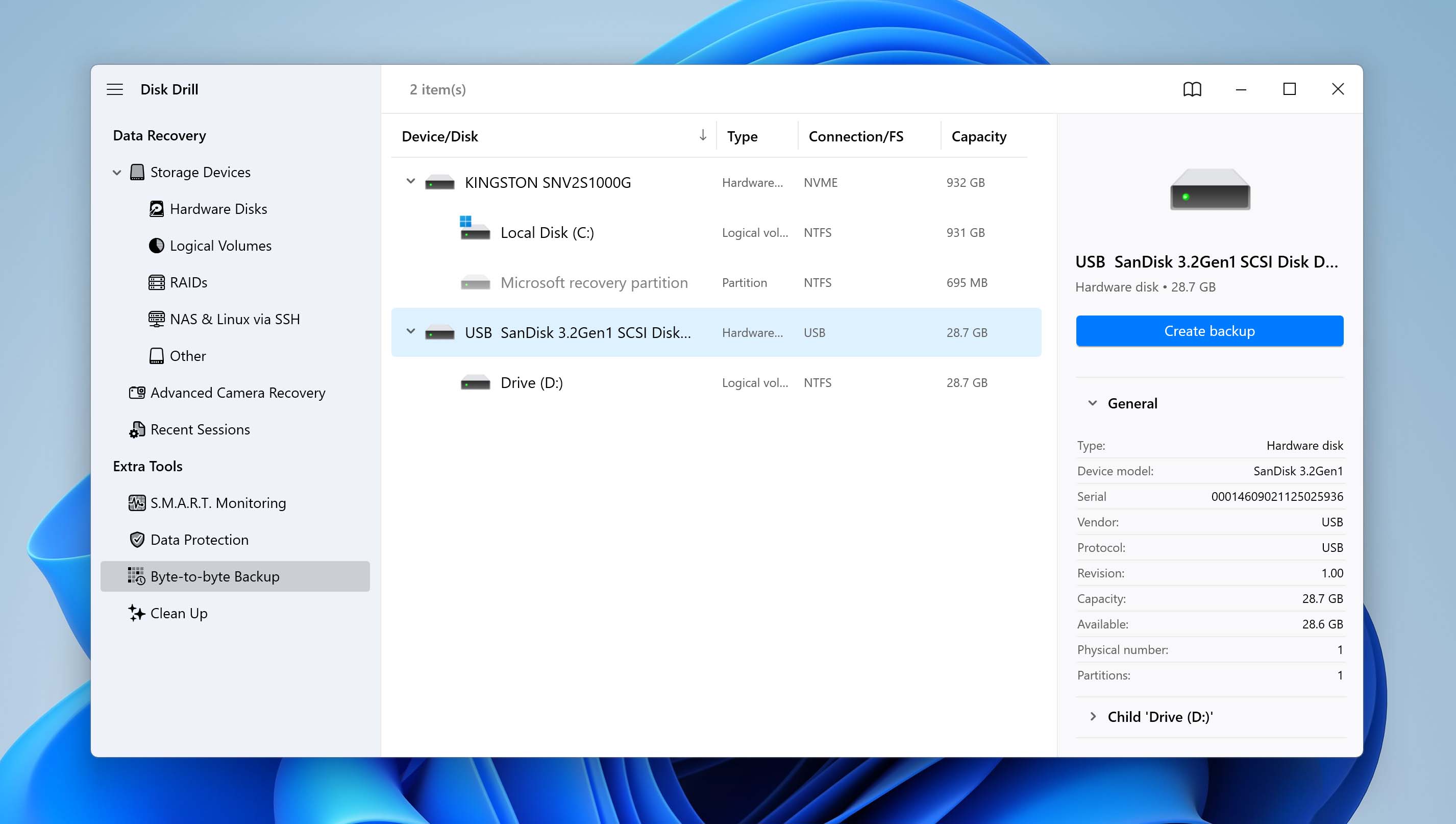 select drive for backup
