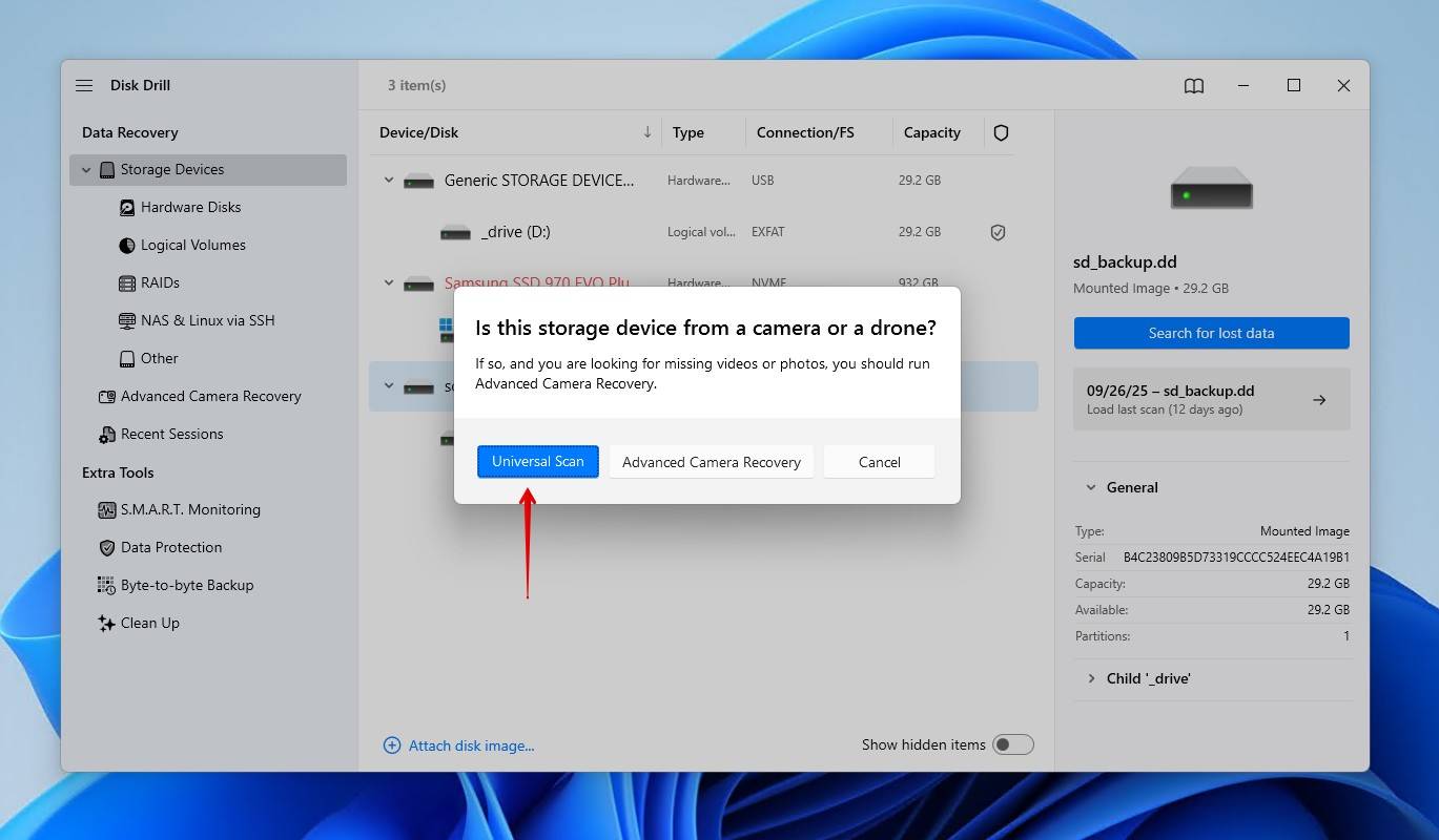 Starting Disk Drill's Universal Scan.
