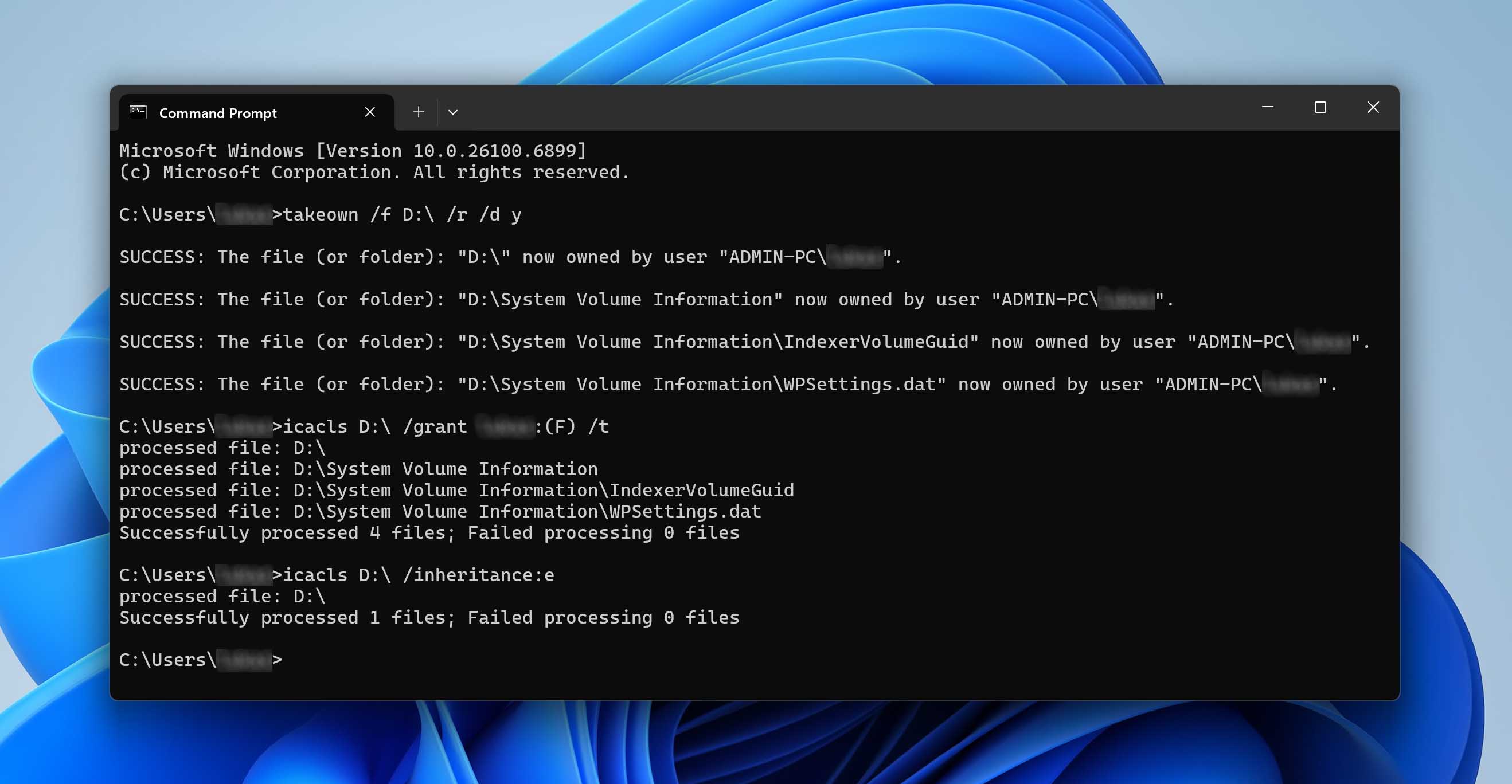give drive permissions via takeown command