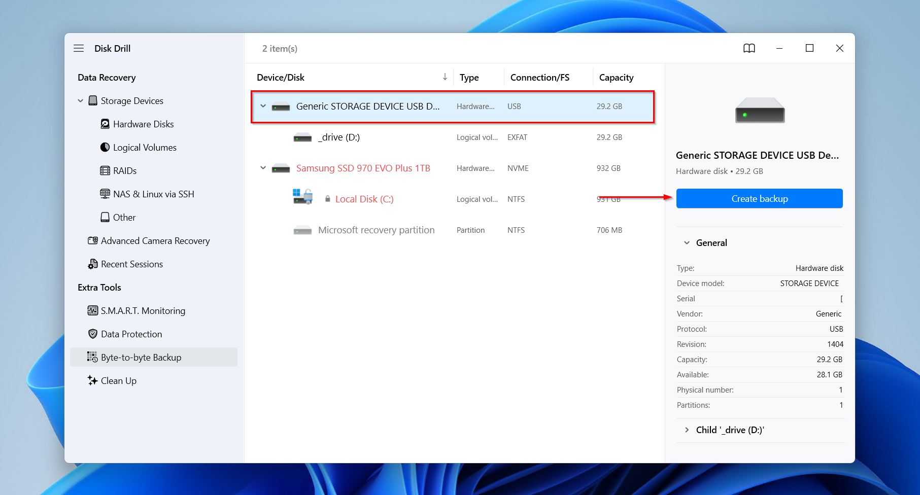 Backing up the drive.