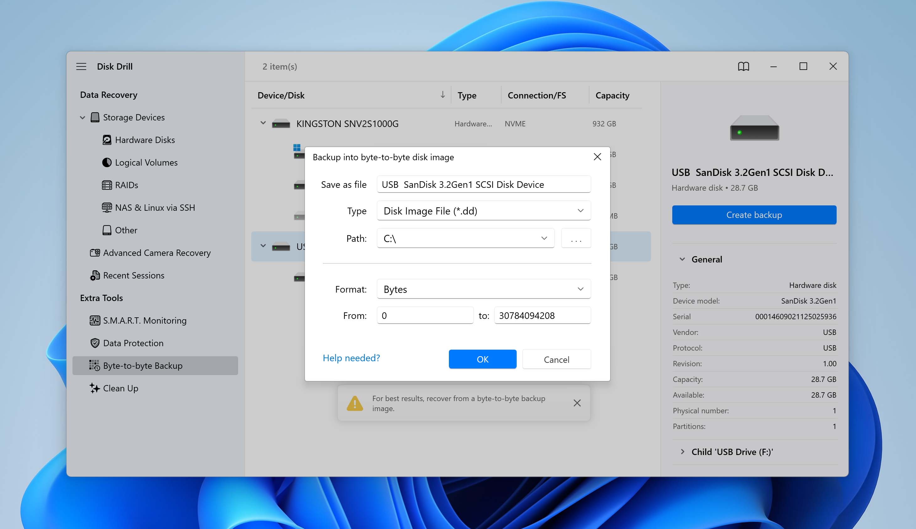 choose backup location