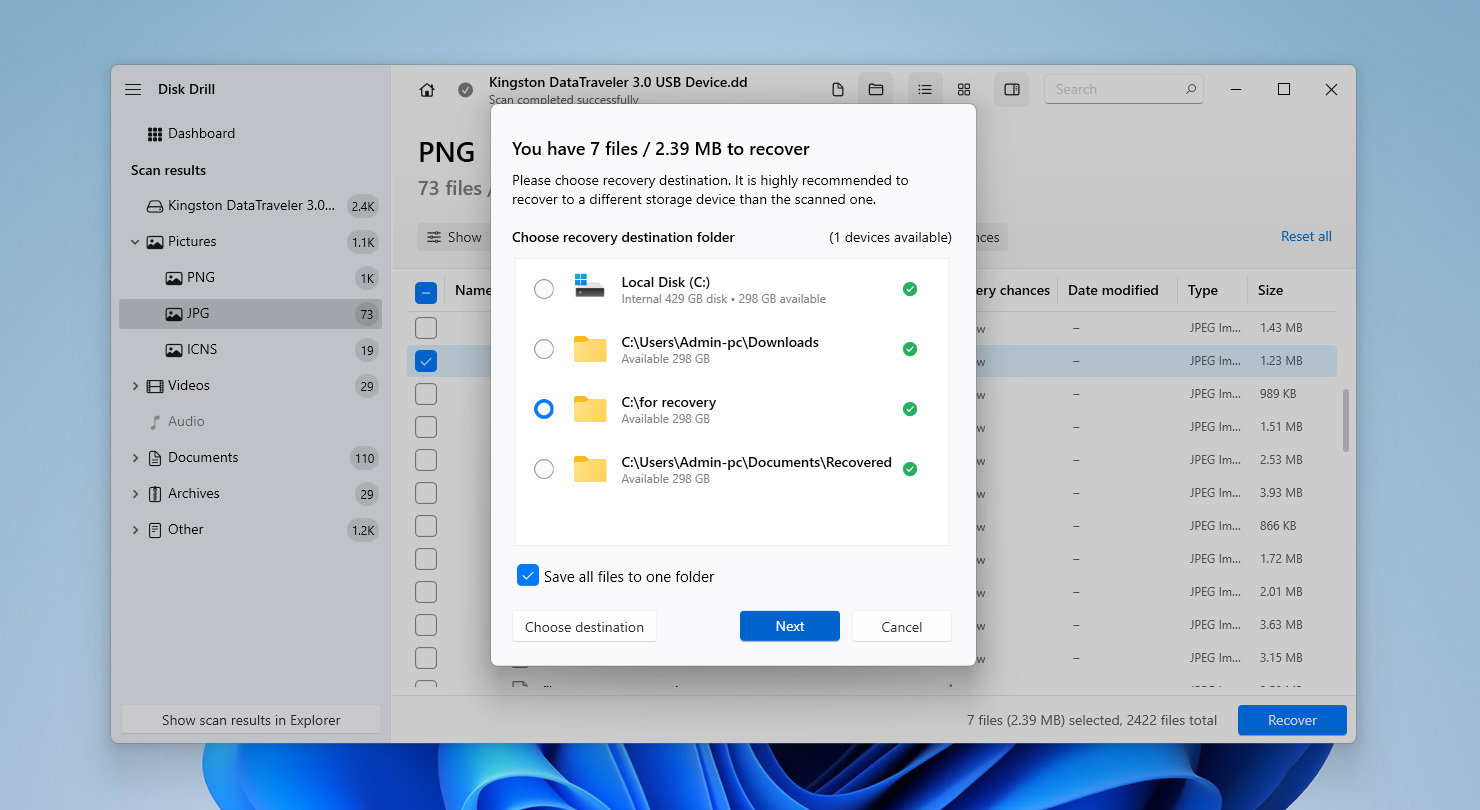 choose recovery location