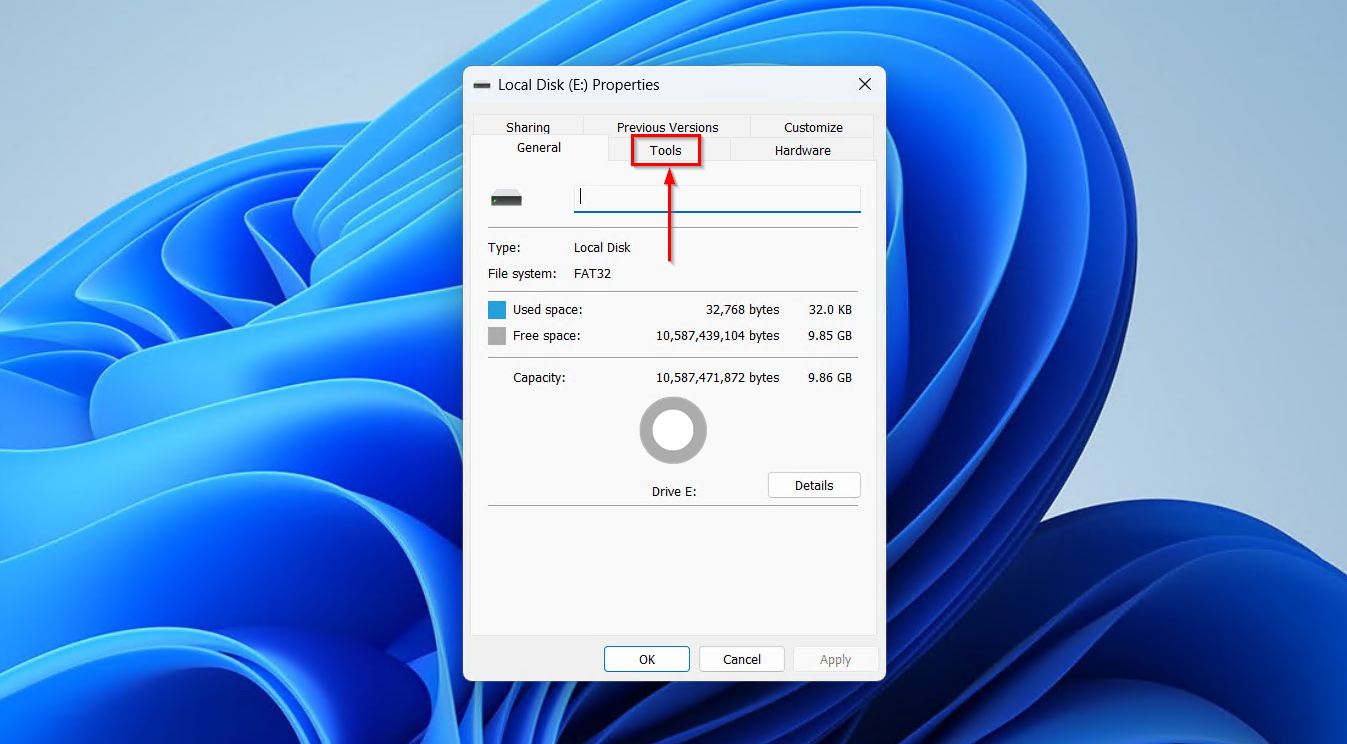 Accessing the disk tools.