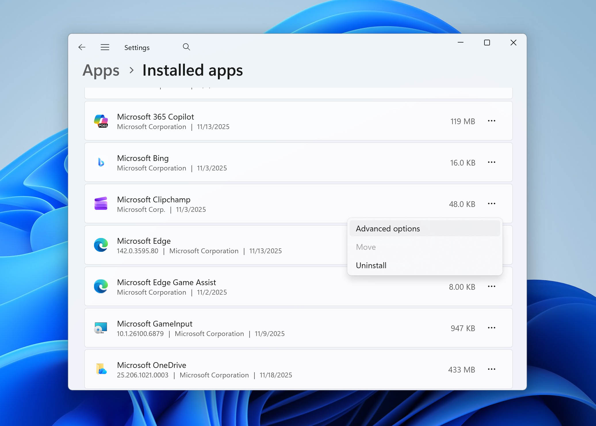 open advanced options