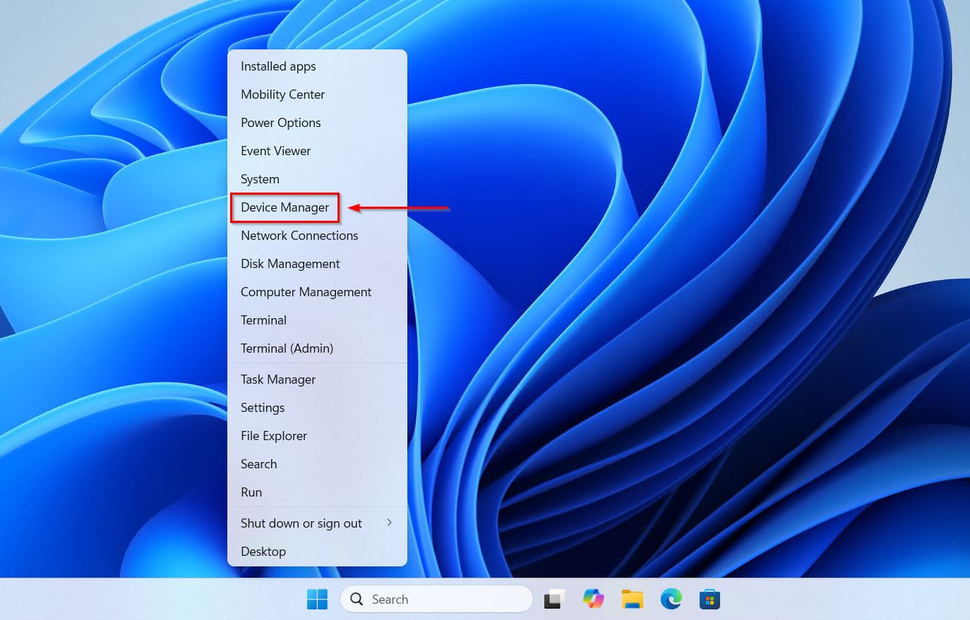 Opening Device Manager.