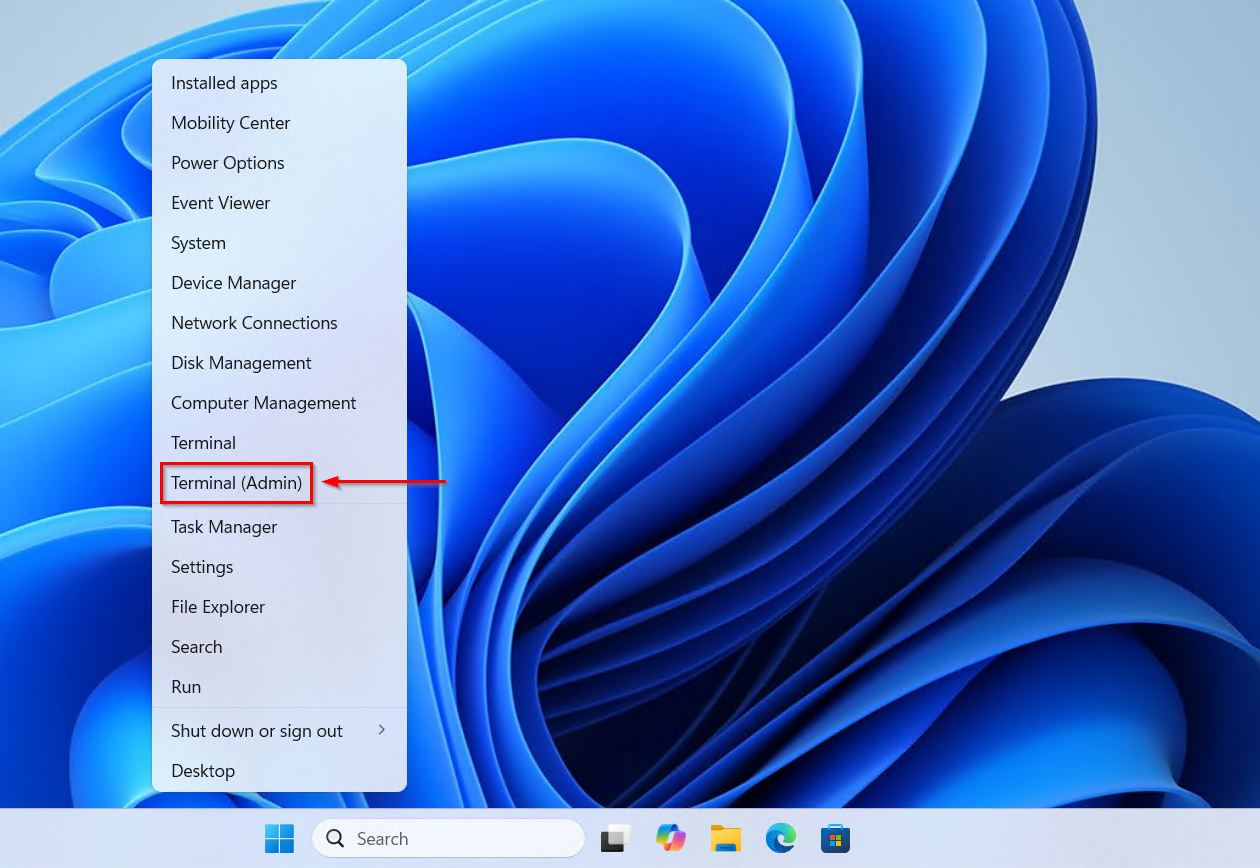 Opening an elevated Terminal window.