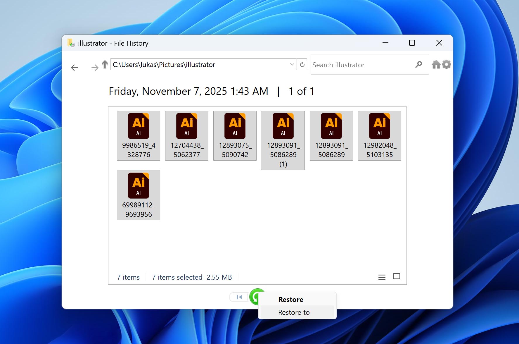 restore to .ai files