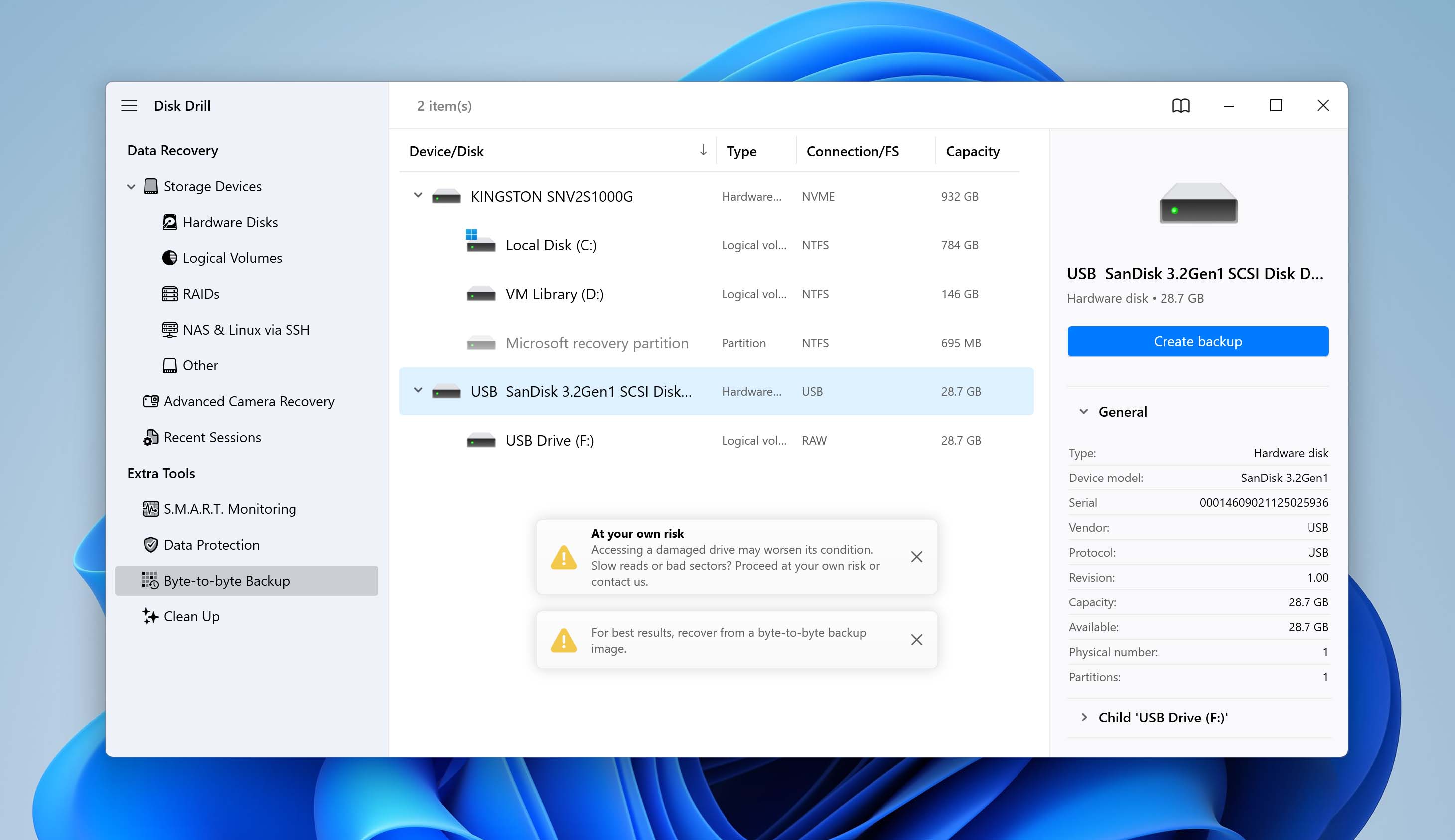 select drive for backup