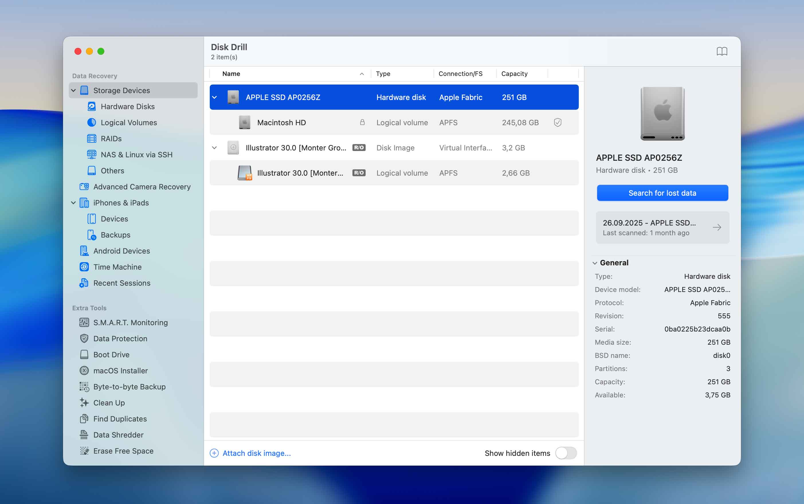 select drive in disk drill