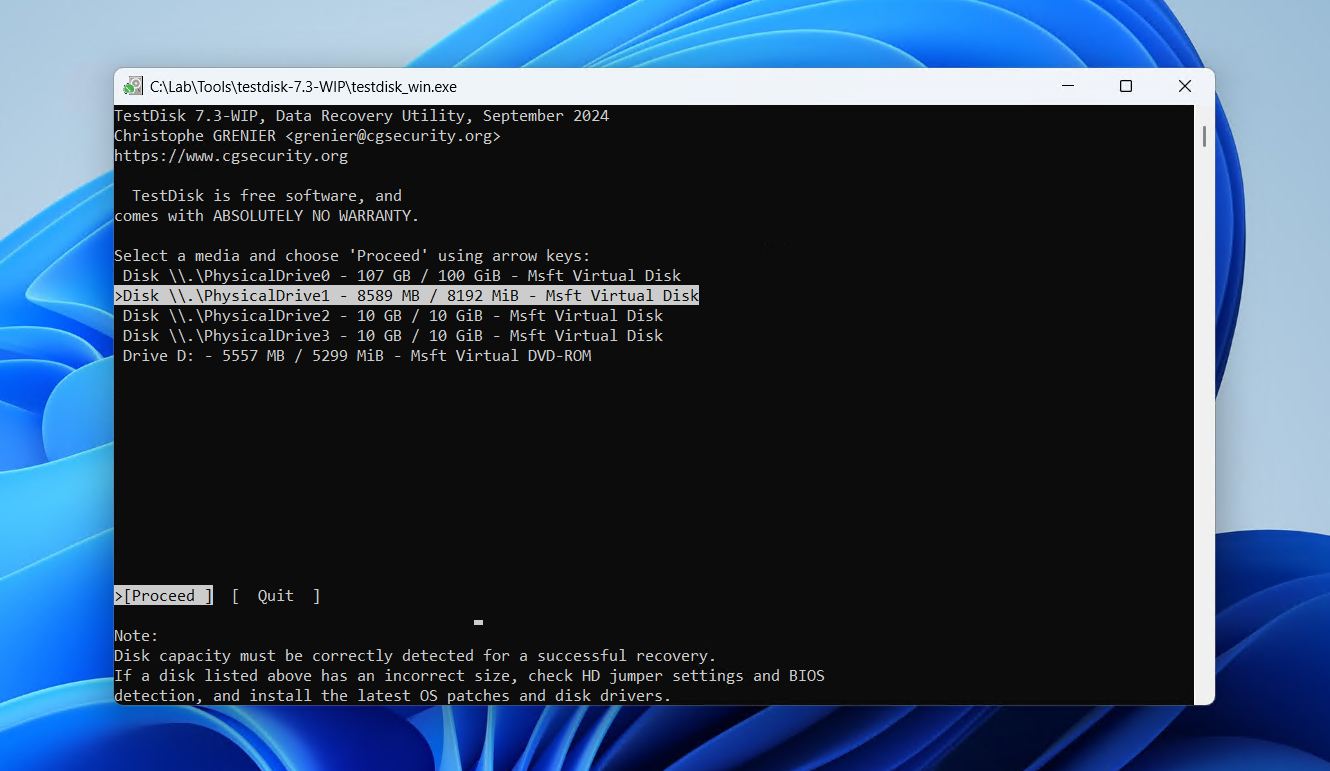 Selecting the external HDD.