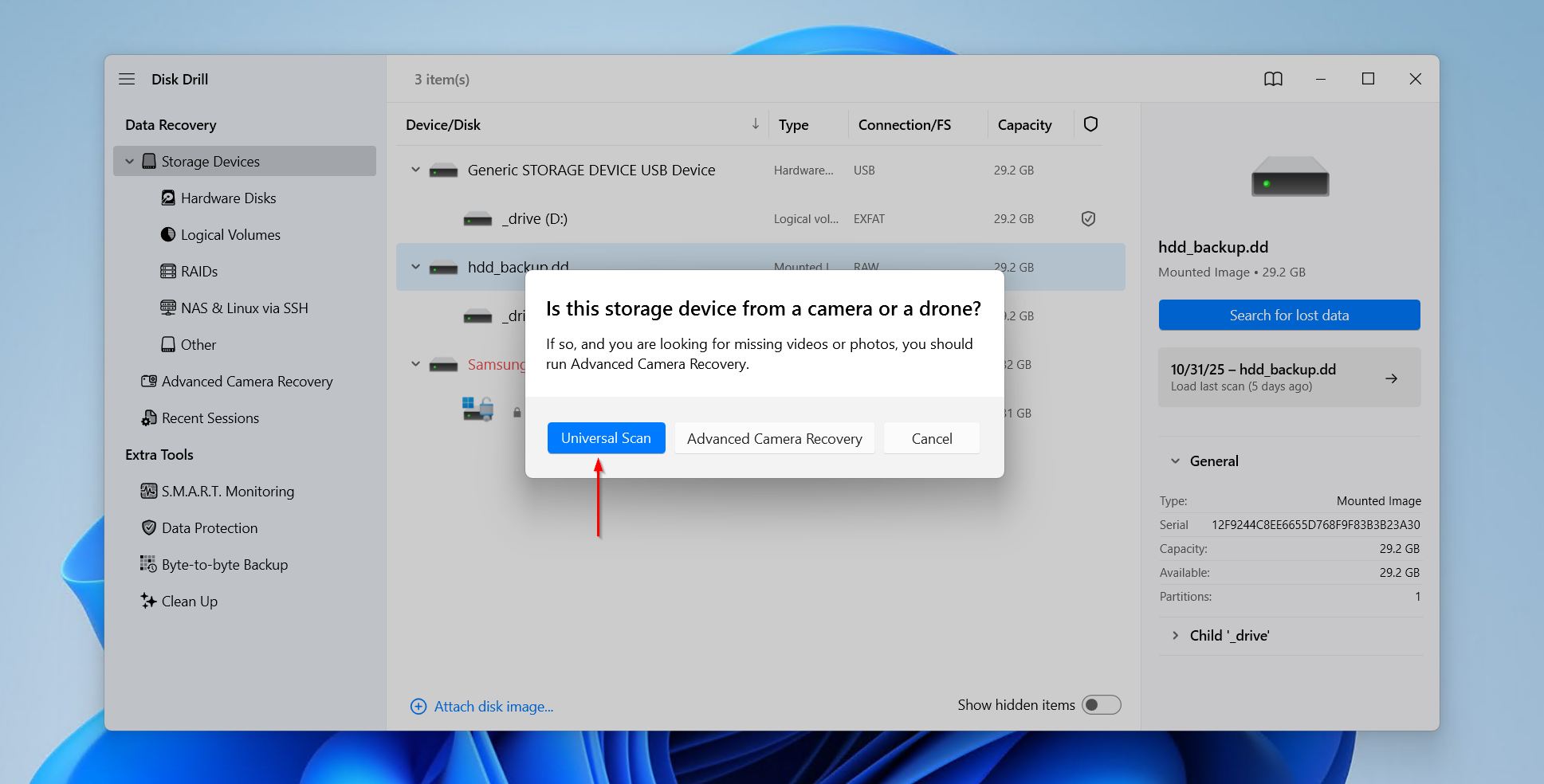 Starting the universal scan.