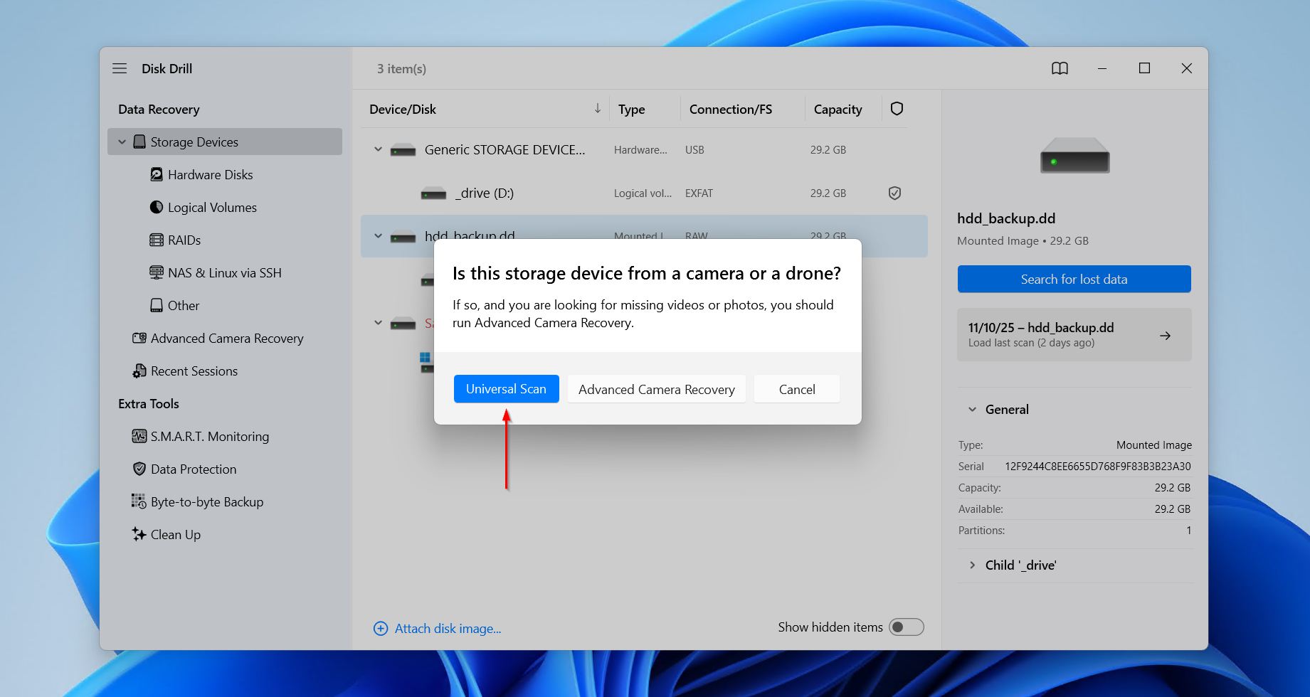 Using a Universal Scan with the HDD.