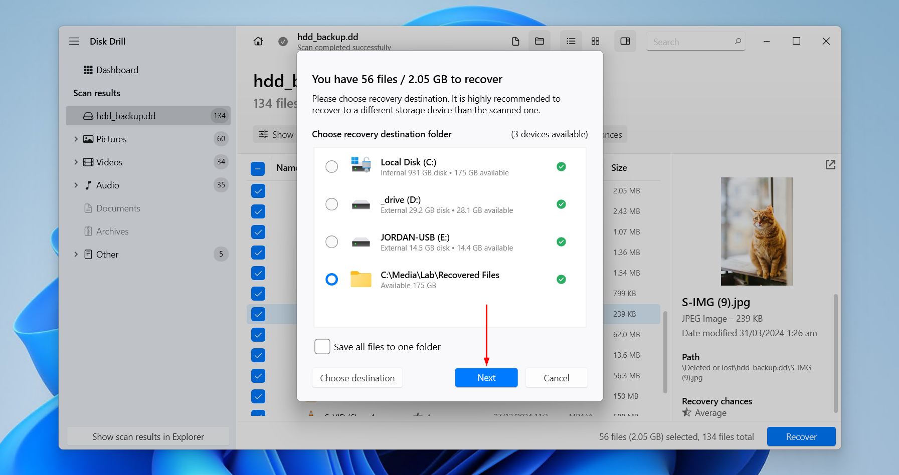 Confirming the recovery location.