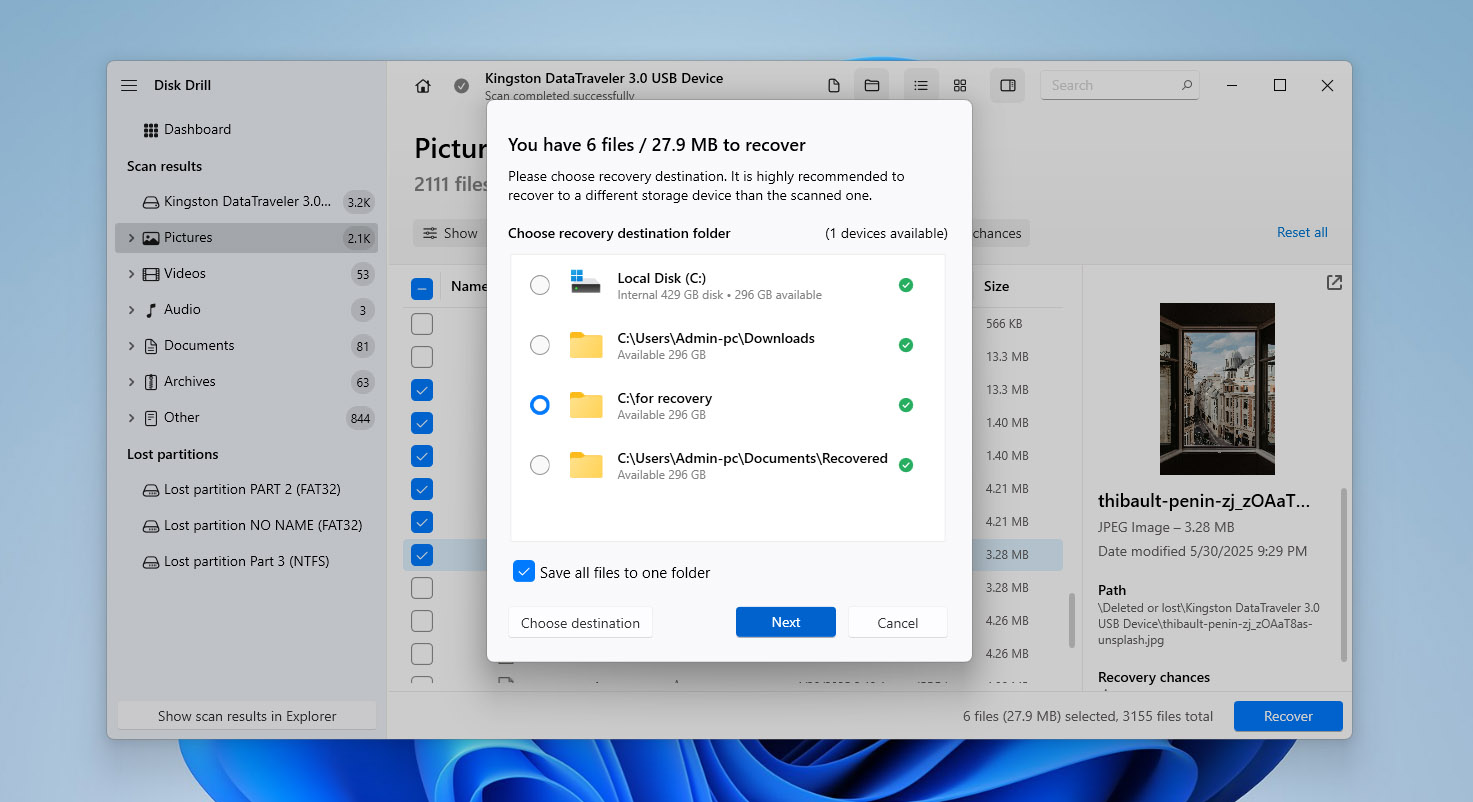 choose recovery location