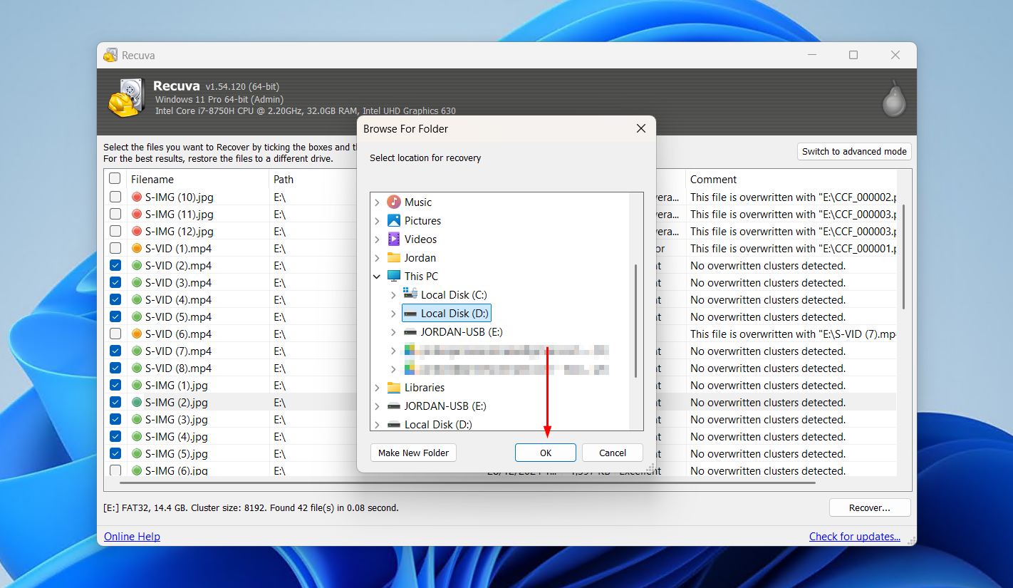 Choosing a recovery location.