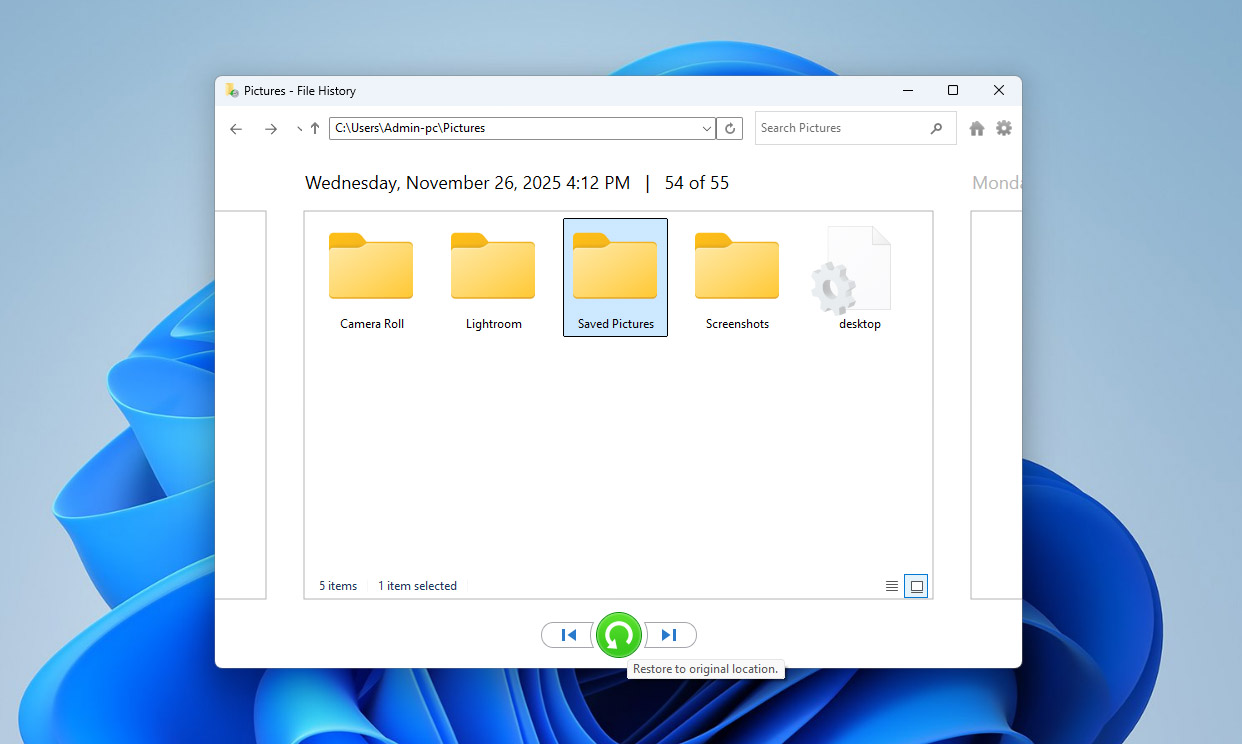 restore folder with file history