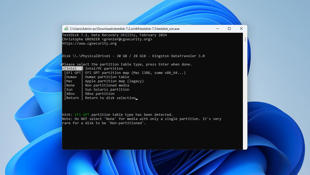 select partition table type