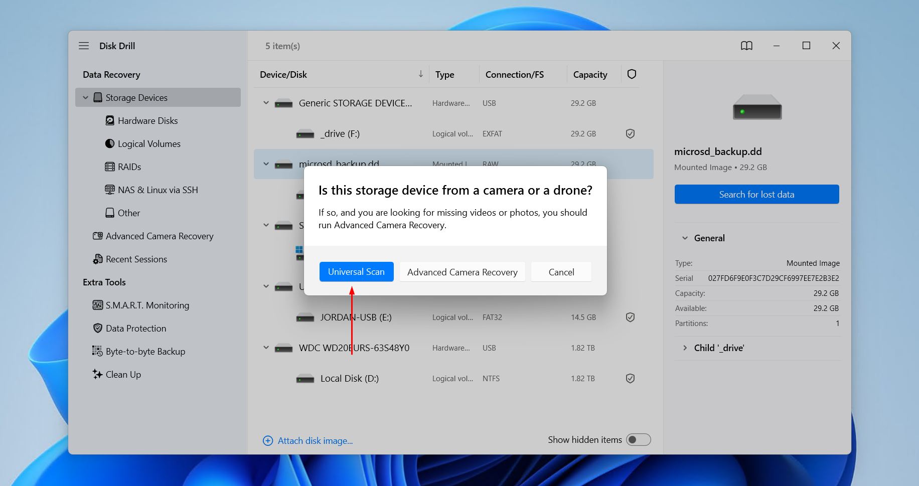 Starting the universal scan.