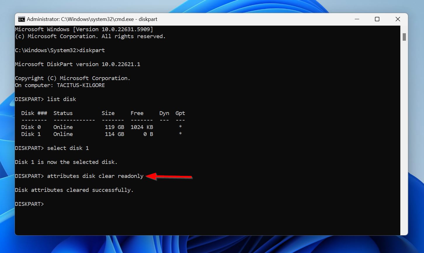 Clear the read-only attributes.