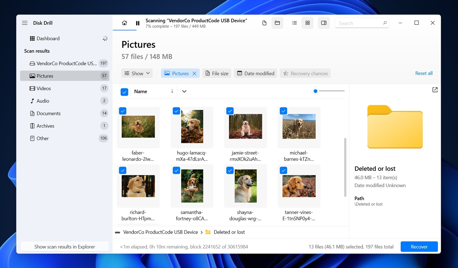 Disk Drill data recovery window