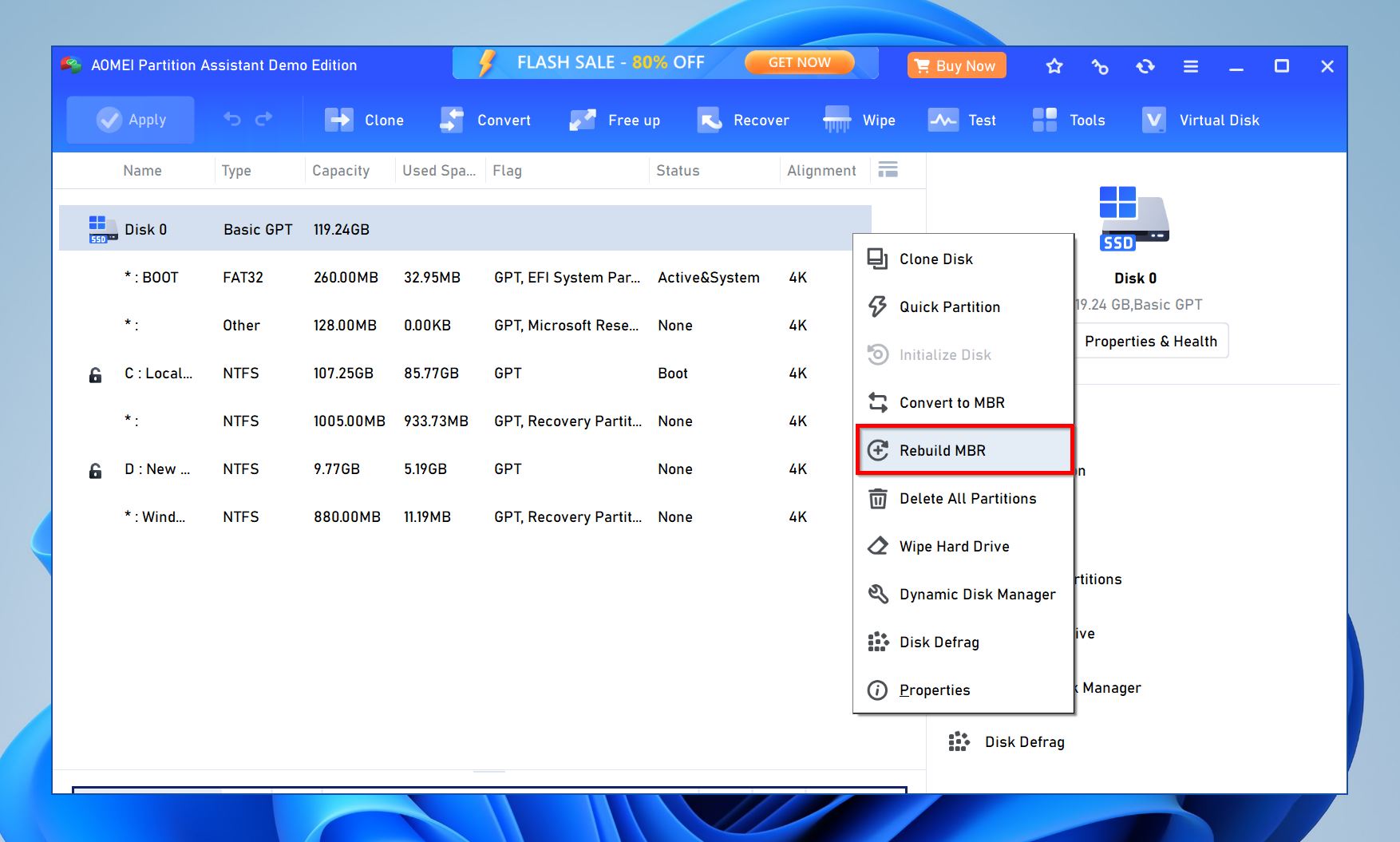 Select the Rebuild MBR option.