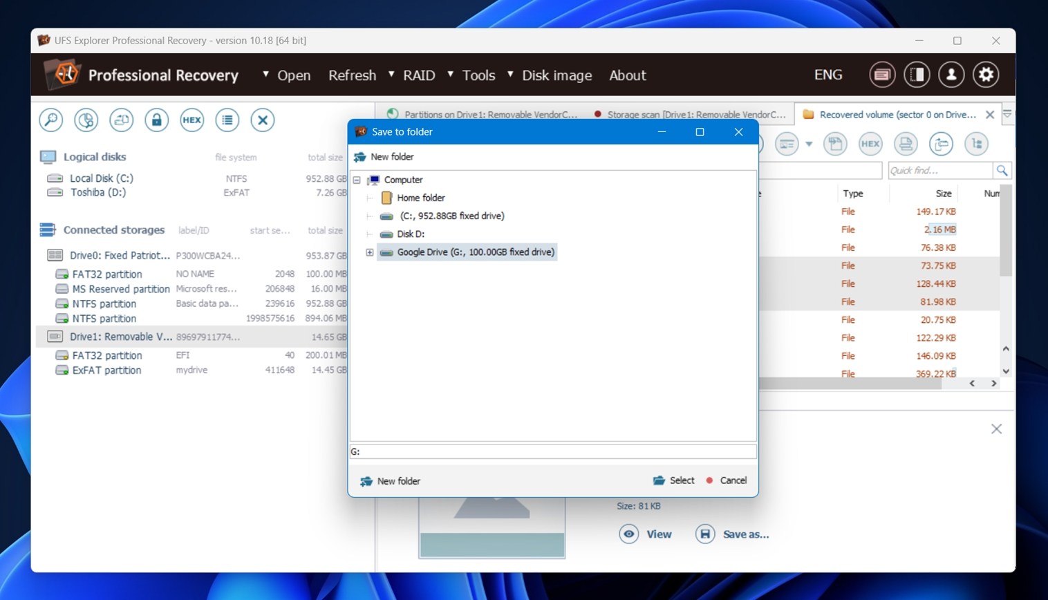 Output folder selection