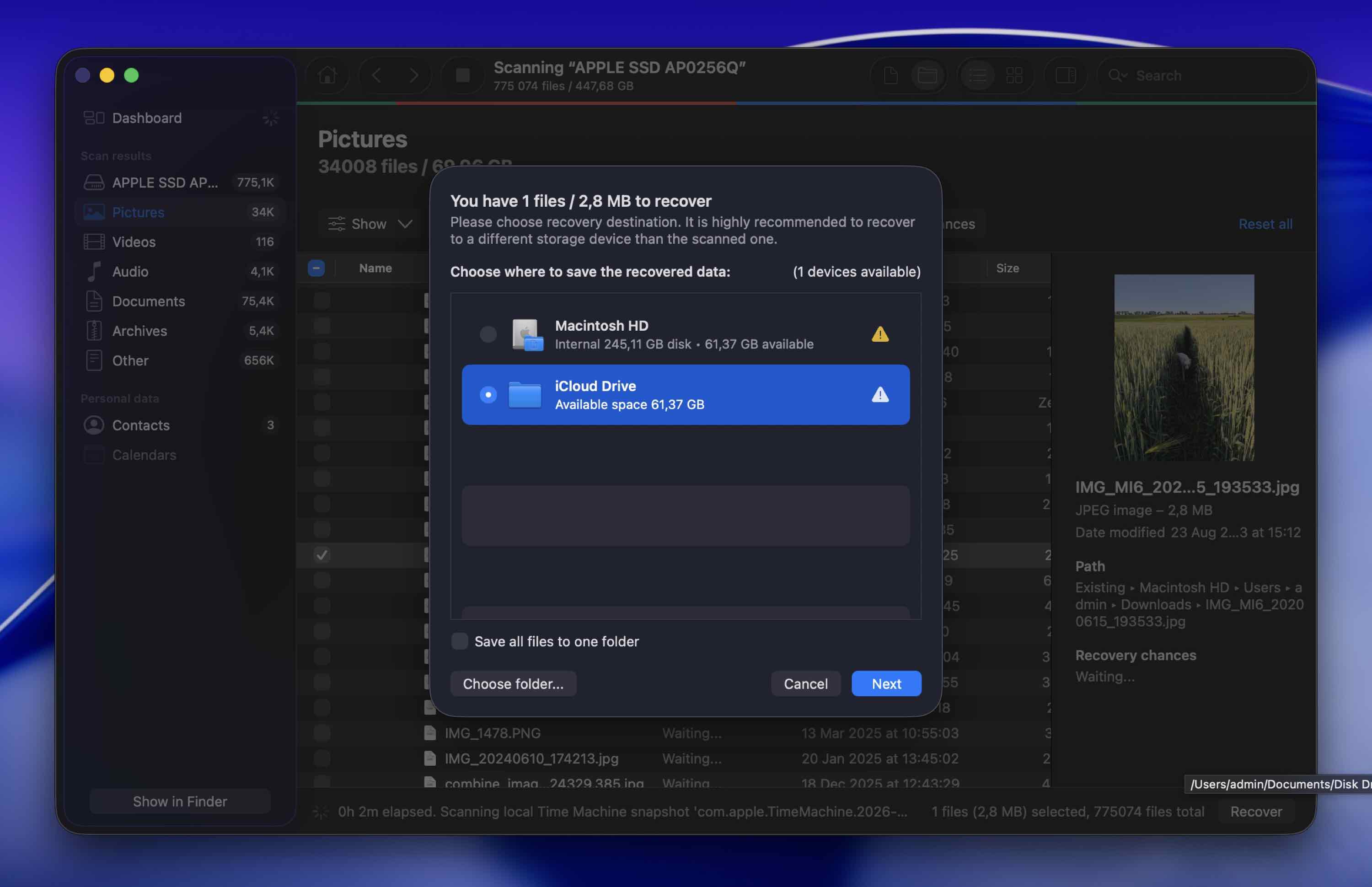 Click the Recover button