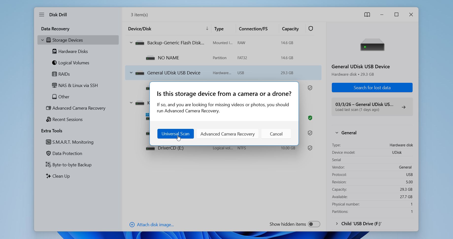 Disk Drill select scan mode