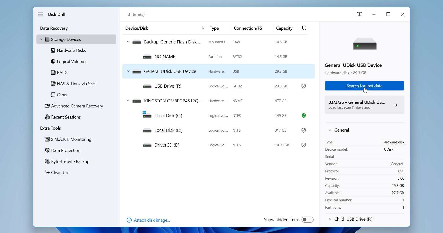 Disk Drill start scan