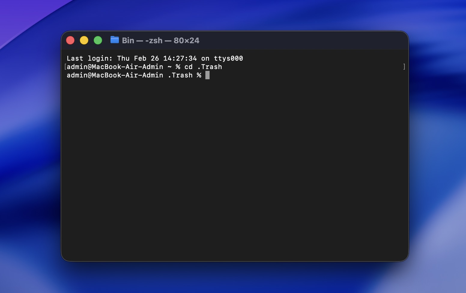 Navigate to the Trash folder
